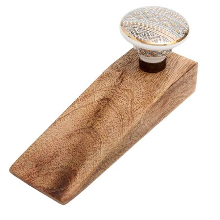 Golden Border Pattern Flat Ceramic Wooden Door Stopper